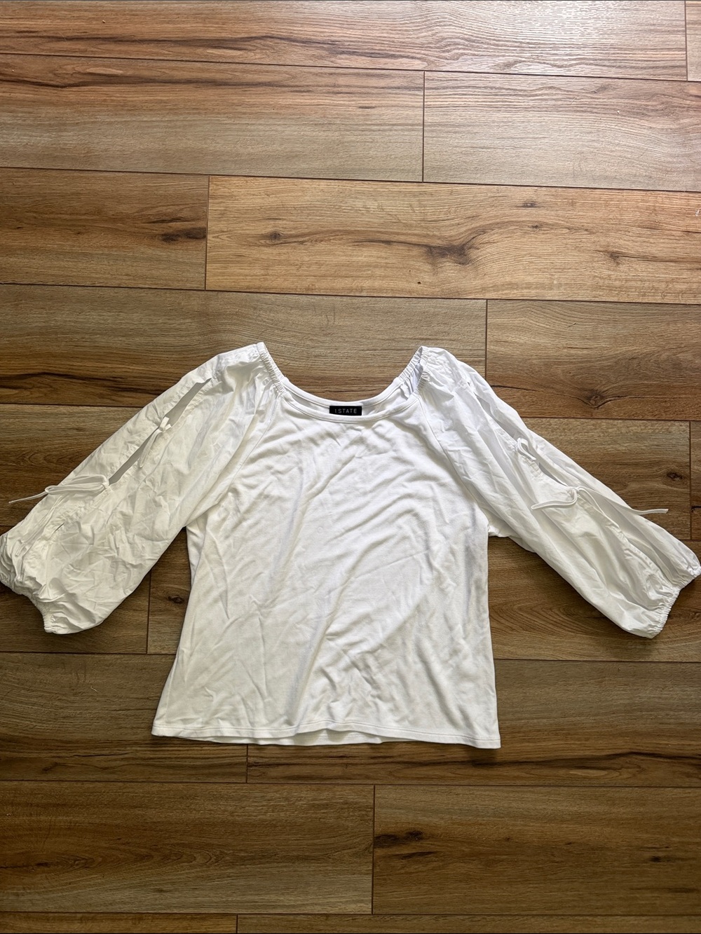 1. State White Puff-Sleeve Tops Women's Blouse